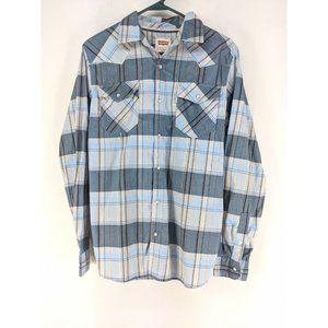 Levi's Pearl Snap Western Shirt Men's Size Small Blue Plaid